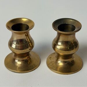 Vintage Brass Small short taper candle holder  2pcs set  mantel decor Cottage